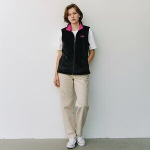 Fila Sport Womens Reversible Vest Pink & Black Fleece Warm Outerwear Size Small